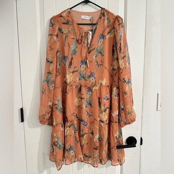 NWT Greylin Unwritten Peach Floral Long Sleeve Dress - Picture 2 of 7